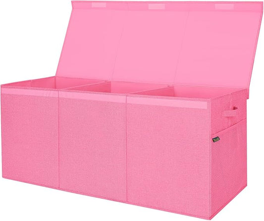 BALEINE Fabric Storage Bins with Lid, Collapsible Extra Large Storage Boxes Bins Baskets with Divider for Home Organizing (37.5"x13"x16", Pink)