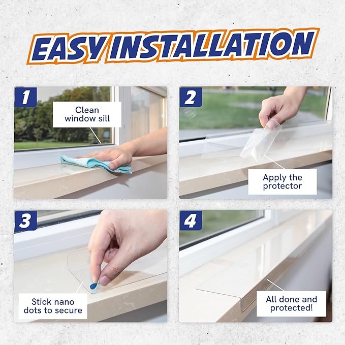 Panther Armor Window Sill Protector 2 Pack, Window Sill Cover and Windowsill Protector for Dogs and Cats, Clear Window Ledge Protector, Fits 29.5 x 3.25 Inch Sills, Easy Stick On Install, Regular