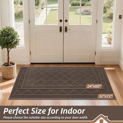 BEQHAUSE Dirt Trapper Door Mat 24" x 60", Doormat Non-Slip Entryway Rugs Washable, Dog Door Mat Stain Resistant and Absorbent Welcome Floor Mat for Front Back Door, Mud Wet Shoes & Paws, Light Brown