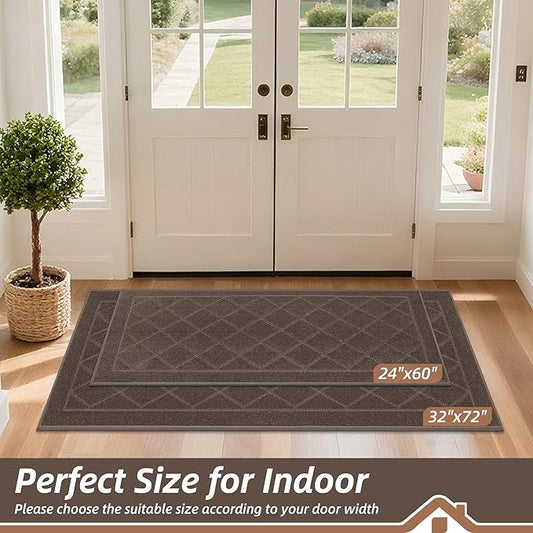 BEQHAUSE Dirt Trapper Door Mat 24" x 60", Doormat Non-Slip Entryway Rugs Washable, Dog Door Mat Stain Resistant and Absorbent Welcome Floor Mat for Front Back Door, Mud Wet Shoes & Paws, Light Brown