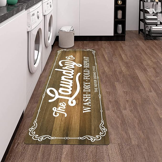 Pauwer Laundry Room Rug Runner 20"x48" Waterproof Rubber Laundry Mat Non Slip Kitchen Mats for Floor Washable Floor Mat Runner Rug for Farmhouse Mudroom Washroom Bathroom Decor