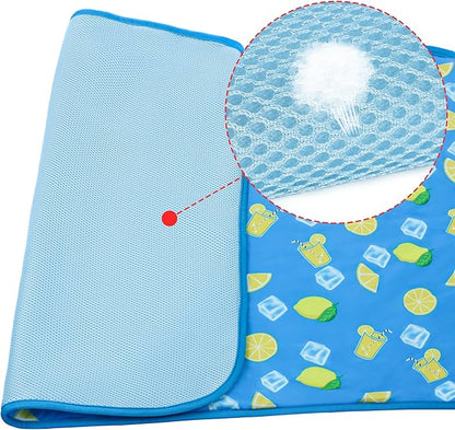 NACOCO Summer Pet Cooling Mat - Cat Dog Cushion Pad Sleeping Cool Lemon Comfortable Soft for Pets Kids and Adults (Dark Blue Lemon, L)