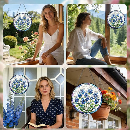 Stained Glass Window Hanging, Forget-Me-Not Sun Catcher Gift for Housewarming, Forget Me Not Suncatchers Gifts for Plant Lover Friends Home Decor 8 Inch