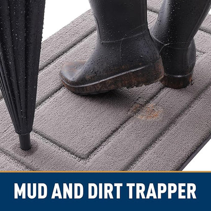 Smiry Dog Door Mat for Muddy Paws, Absorbs Moisture and Dirt, Low-Profile Entryway Mat with Non-Slip Backing, Entry Indoor Outdoor Doormat for Inside Floor (30x20 Inches, Grey, Bordered)