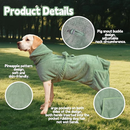 Super Absorbent Dog Bathrobe Pineapple Soft Fast Drying Dogs Towel Robe Adjustable Drying Coat for After Bath with Hood (Pineapple Green, X-Large)