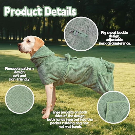 Super Absorbent Dog Bathrobe Pineapple Soft Fast Drying Dogs Towel Robe Adjustable Drying Coat for After Bath with Hood (Pineapple Green, X-Large)