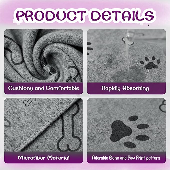 Dog Towels for Drying Dogs Bulk 20 x 40 Inch Quick Drying Pet Bath Towels Colorful Pet Grooming Towel Absorbent Microfiber Towel for Small Medium Large Dog Puppy Cat (Gray, 30)