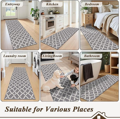 U'Artlines Runner Rug for Hallway 2×6feet Non Slip Kitchen Floor Carpet Runners Grey Geometric Pattern Machine Washable Area Rug for Entryway Bathroom