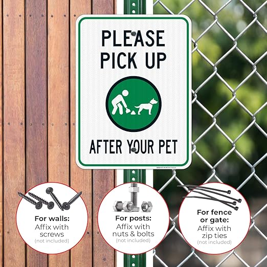 Clean Up After Your Dog Sign, Please Pick Up After Your Pet Sign, 18x24 Inches, 3M EGP Reflective .080 Aluminum, Fade Resistant, Easy Mounting, Indoor/Outdoor Use, Made in USA