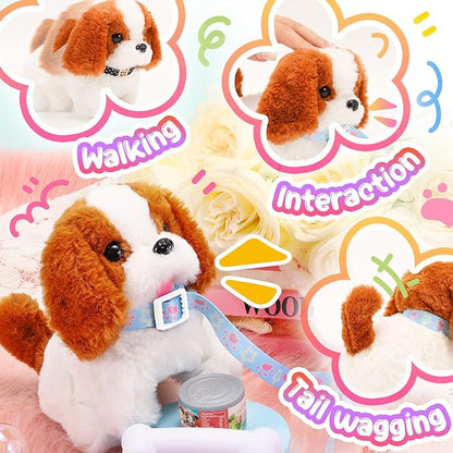 Tagitary Plush Toys Puppy Electronic Toy Walking and Barking Dogs,Tail Wagging Fake Dog Interactive Dog Toy for Kids with Leash,Easter Christmas Birthday Gift for Toddlers Kids