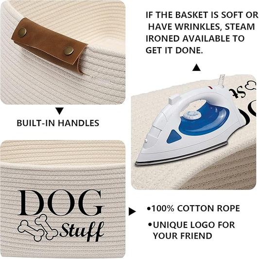 Geyecete Square Dog toy basket storage Cotton Rope Storage Basket Pet/Pet Toy And Accessory Storage Bin Doy Toy Box-Beige