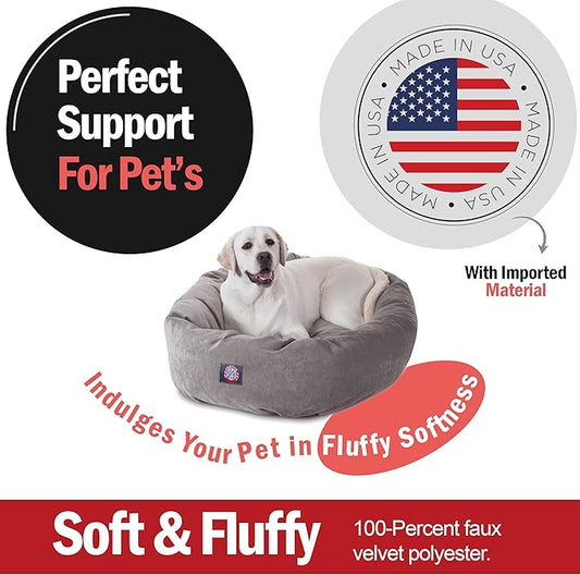 Majestic Pet 40 Inch Micro Velvet Calming Dog Bed Washable – Cozy Soft Round Dog Bed with Spine for Head Support - Fluffy Donut Puppy Mat 40x29x9 (inch) Large - Vintage (2025)
