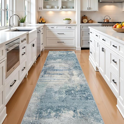 Abstract Rug Runners 2x8 Washable: Modern Rugs Non Slip for Kitchen Entryway Bedroom - Soft Stain Resistant Easy Clean - Indoor Low Pile Carpet for Family with Pets 2x8 Blue
