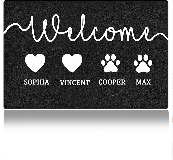 Custom Doormat with Name Pets Personalized Entryway Door Mat Front Door Mat for Outdoor Decor Entrance Mat Customised Rug Christmas Housewarming Gift with Anti-Slip Backing