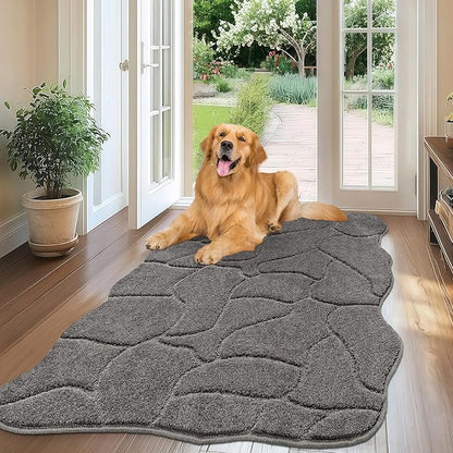 Large Dog Door Mat for Muddy Paws, 32x47 Absorbent Dirt Trapper Long Door Mat, Non-Slip Washable Mud Mat for Dogs, Polyester Microfiber Soft Pet Rug Mat for Entryway, Mud Dog Paws, Patio (Gray)