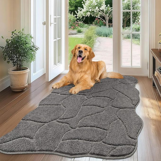 Large Dog Door Mat for Muddy Paws, 32x47 Absorbent Dirt Trapper Long Door Mat, Non-Slip Washable Mud Mat for Dogs, Polyester Microfiber Soft Pet Rug Mat for Entryway, Mud Dog Paws, Patio (Gray)