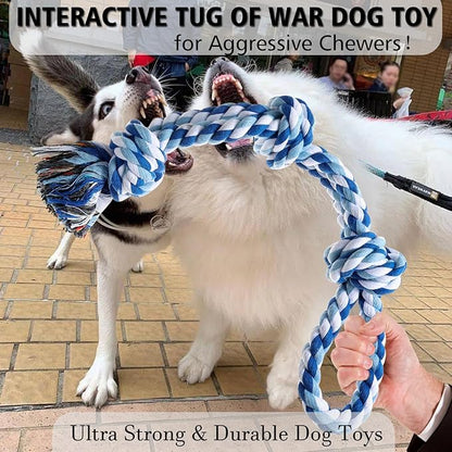 Dog Rope Toys Indestructible Dog Toys, Dog Chew Toys for Aggressive Chewers, Tough Puppy Teething Chew Toys for Boredom, Dental Cleaning Tug of War Dog Toy, Great for Small to Large Breed, Blue