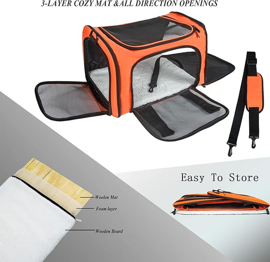 Soft Sided Carrier for Small Medium Cats Dogs,Removable Pad Collapsible Travel Pet Carrier Large Orange
