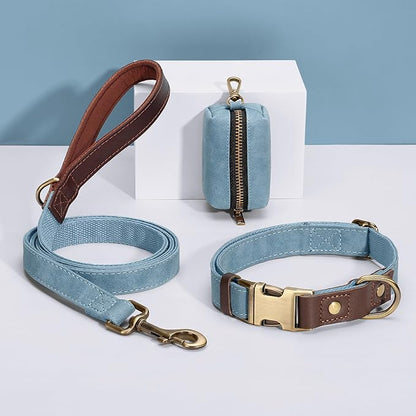 Didog Classic Dog Poop Bag Holder, Easy-Pull and Elegant PU Leather Pet Waste Bag Dispenser for Leash with Carabiner Clip, Includes 1 Roll Dog Waste Bag for Daily Walking,Denim Blue