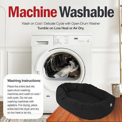 Majestic Pet 32 Inch Suede Calming Dog Bed Washable – Cozy Soft Round Dog Bed with Spine Support for Dogs to Rest their Head - Fluffy Donut Dog Bed 32x23x7 (Inch) - Round Pet Bed Medium – Black (2025)