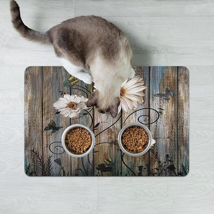 Dog Food Mats for Floors Absorbent, Cat Food Mat - Pet Cat Feeding Mat Quick Dry, Dog Bowl Mats for Water, Pet Supplies Feeding Placemat 16" x 24" Daisy