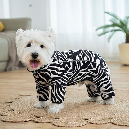 Fleece Dog Coat for Small Medium Dog,Pullover Pajamas Jumpsuit Bodysuit Puppy Coats with Legs, Pet Windproof Warm Cold Weather Jacket Full Body Vest Cozy Snowsuit Outfit Clothes (Zebra Striped, S)