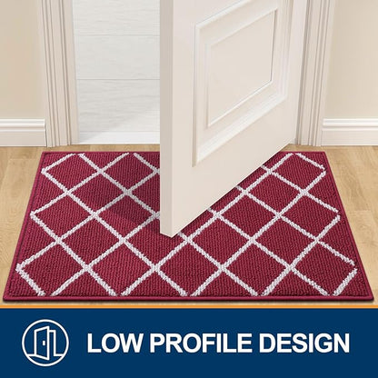 Finchitty Indoor Door Mat, Dirt Resistant and Absorbent, Low-Profile, Non-Slip, Washable Inside Floor Mats for Front Door, Back, and Entrance, 30" x 17", Burgundy