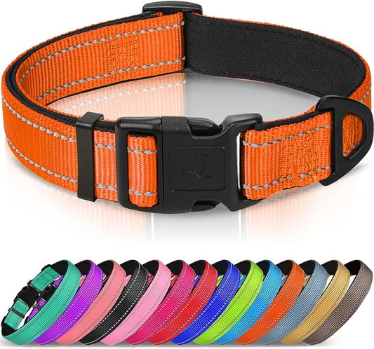 Joytale Reflective Dog Collar,Soft Neoprene Padded Breathable Nylon Pet Collar Adjustable for Extra Large Dogs,Orange,XL
