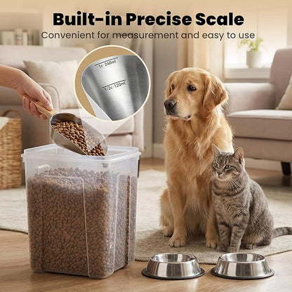 Dog Food Scoop 1 Cup,304 Stainless Steel Cat Food Scoop with Long Wooden Handle,Dog Food Measuring Cup with Precision Scale for Pet Food Rice Flour