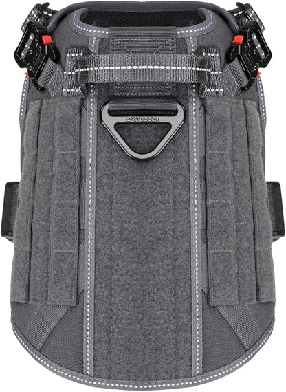 ICEFANG Tactical Dog Harness, Medium Size,2X Metal Buckle,Working Dog MOLLE Vest with Handle,No Pulling Front Leash Clip,Hook and Loop Panel (Grey,M (Pack of 1))