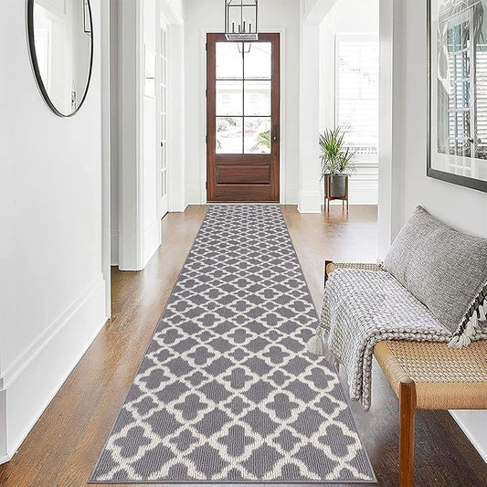 U'Artlines Extra Long Runner Rug for Hallway 2'8" x 12' Non Slip Kitchen Floor Carpet Runners Grey Geometric Pattern Machine Washable Area Rug for Entryway Bathroom