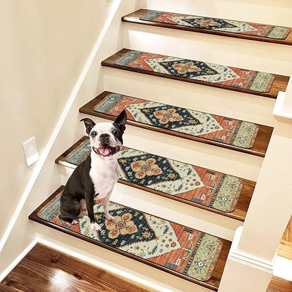 OJIA Extra Non-Slip Carpet Stair Treads for Wooden Steps Set of 4, 30"X8" Rubber Indoor Stair Runner Slip Resistant Stair Rugs Safety Mats for Dogs, Kids & Elders, Stairway Grip Step Treads