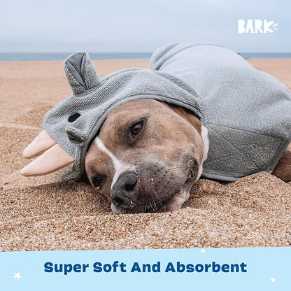 Barkbox Dog Bathrobe Fast Drying with Hook and Loop Closure & Wrap Tie Snuggle, Cute Dogs Clothes, Easy to Clean, Machine Washable, Dog Coats and Tumble Dry Low - Rhino, Medium