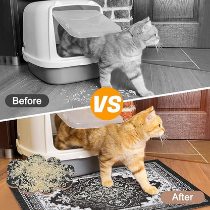 Glittme Cat Litter Mat with Non-Slip Bottom Litter Box Mat 47"X35" Litter Trapping Mat Easy to Clean Washable Cat Food Mat for Kitty,XXL