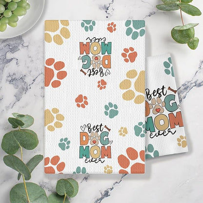 Dog Mom Gifts Kitchen Towels, Dog Lovers Owners Gifts for Women, Colorful Dogs Paws Hand Towels for Bathroom, 16x24 Inches