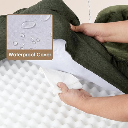 EHEYCIGA Orthopedic Dog Beds for Large Dogs, Waterproof Memory Foam Large Dog Bed with Sides, Non-Slip Bottom and Egg-Crate Foam Pet Couch Bed with Washable Removable Cover, Dark Green