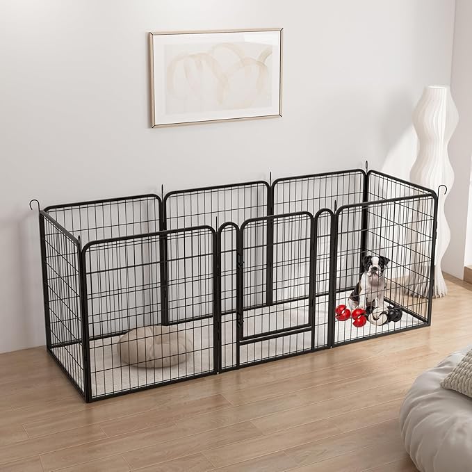Dog Playpen Indoor - Pet Fence Puppy Exercise Pen for Yard Gate 6/8/12/16Panel Heavy Duty Crates with Doors Metal Dog Pen for Camping Outdoor (Black 8 Panels, 31.7''H)