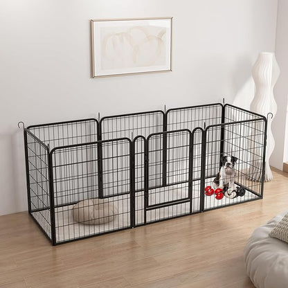 Dog Playpen Indoor - Pet Fence Puppy Exercise Pen for Yard Gate 6/8/12/16Panel Heavy Duty Crates with Doors Metal Dog Pen for Camping Outdoor (Black 8 Panels, 31.7''H)