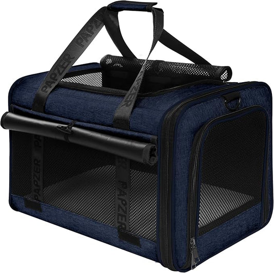 Top Loading Medium Cat Carrier with Private Curtain, Soft-Sided Small Pet Travel Crate Veterinarian, Teacup Poodle Dog Kennel Bag Suitcase Luggage Sleeve, 18x11x11 Inch Navy