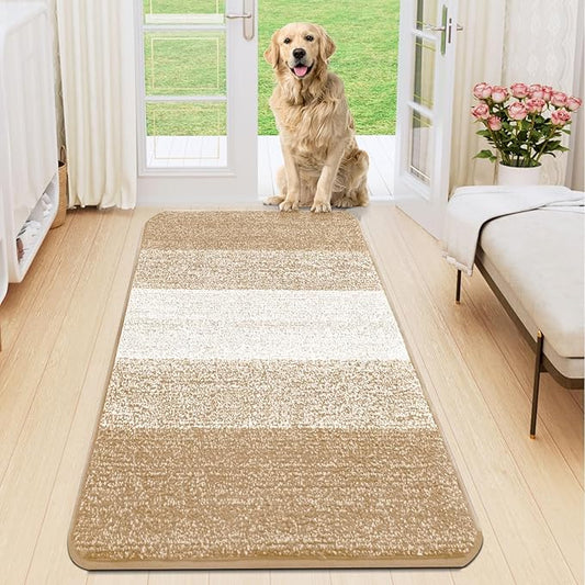 Smiry Dog Door Mat for Muddy Paws, Absorbs Moisture and Dirt, Low-Profile Entryway Mat with Non-Slip Backing, Entry Indoor Outdoor Doormat for Inside Floor (47x24 Inches, Beige, Striped)