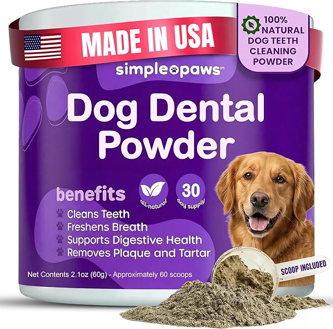Dog Dental Powder for Teeth Cleaning - Dental Powder for Dogs Teeth – Dog Bad Breath Treatment with Probiotics for Fresh Breath & Oral Health – Chicken Flavored, 60 Scoop Supply