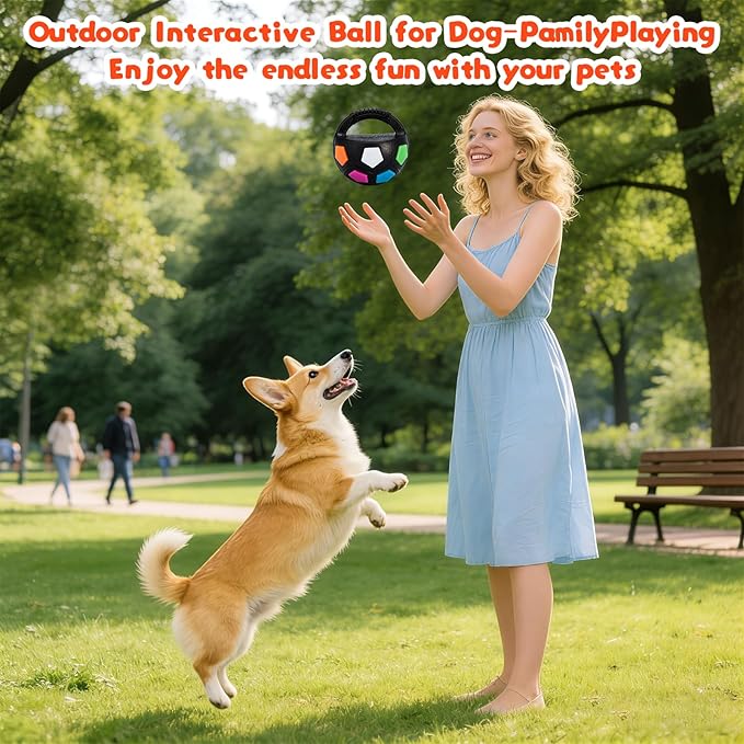 Dog Toy Soccer Ball with Handles, Mellow Dog Calming Ball, Pet Dog Football Shape Toy, Interactive Balls for Dogs Playing, Water Play, Training & Outdoor Games for Medium Large Breeds (Black)