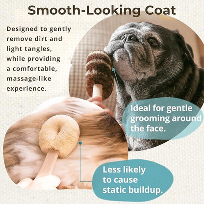 Natural Tawashi Dog Grooming & Massage Brush – Made in Japan, Gentle Palm Fiber Brush for Dogs, Relaxing Skin Stimulation, Low Static, Wooden Handle, Daily Dog Care Tool (Small Dog A)