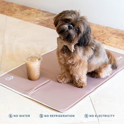 The Green Pet Shop Cool Pet Pad - Large, Latte- Self-Cooling, Pressure Activated Mat for Dogs & Cats from 46-80 lbs - Non-Toxic Gel, No Water Needed