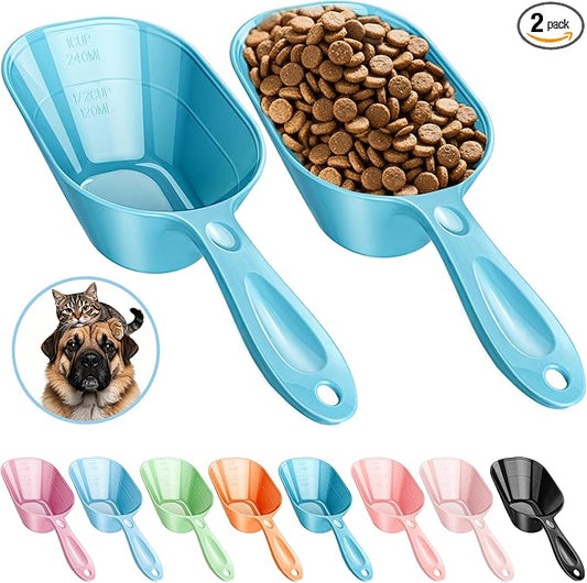 Pet Food Scoop 2 Pack, Dog Cup Capacity Cat Food Scooper With Measuring Lines For Dog, Puppy and Cat Coffee Bean, Flour Scoop Bule