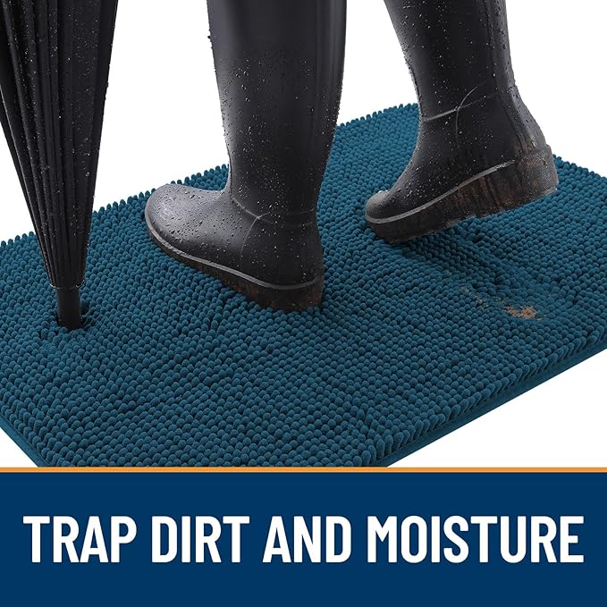 OLANLY Dog Door Mat Set 4-Piece 30x20, Absorbs Moisture and Dirt, Absorbent Non-Slip Washable Doormat, Quick Dry Chenille Mud Mat for Dogs, Entry Indoor Entryway Carpet for Inside Floor, Atlantic Blue