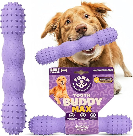 Yomp ToothBuddy MAX Dog Dental Chew Toy – Teething and Chewing Toy for Soft and Medium Chewers – Pet-Safe, Non-Toxic, All-Natural Rubber Dog Bone Toy