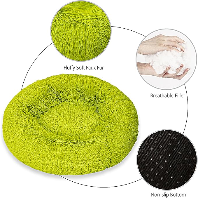 Calming Dog Bed for Big Dogs, 39'' Round Anti-Anxiety Warm Fluffy Plush Faux Fur Bed, Soft Anti-Slip Donut Washable Big Pet Bed, Cozy Big Dogs Bed, Fits up to 100 lbs Pets