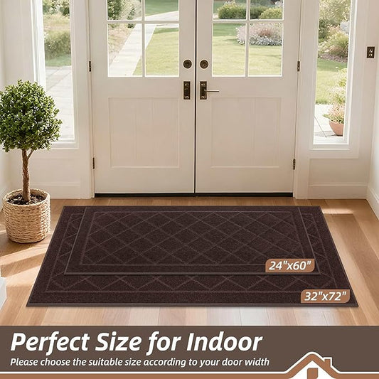 BEQHAUSE Dirt Trapper Door Mat 24" x 60", Doormat Non-Slip Entryway Rugs Washable, Dog Door Mat Stain Resistant and Absorbent Welcome Floor Mat for Front Back Door, Mud Wet Shoes & Paws, Brown