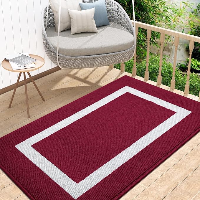OLANLY Indoor Door Mat, 40x32, Non-Slip Absorbent Resist Dirt Entrance Mat, Washable Low-Profile Inside Entry Doormats for Entryway, Red